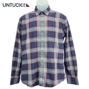 UNTUCKit | Men Large | Blue‎ Plaid Flannel Long Sleeve Button Up Shirt